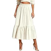 materasu Womens Maxi Skirt Elastic High Waist Swing Tiered A-line Flowy Pleated Boho Beach Vacation Long Skirts
