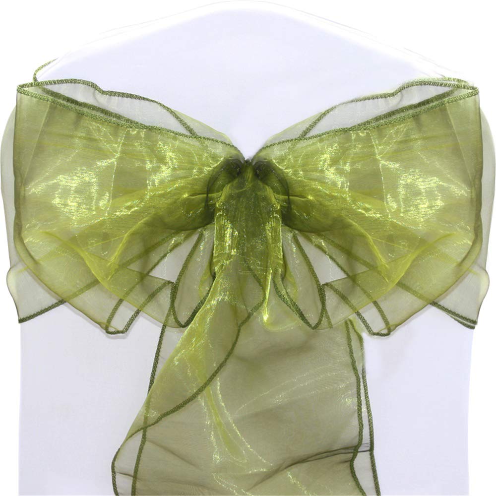 Time to Sparkle Pack of 50 Organza Sashes 22x280cm/9x110inch Wider Sash Fuller Bows Chair Cover Bows Sash for Wedding Party Birthday Decoration - Olive Green