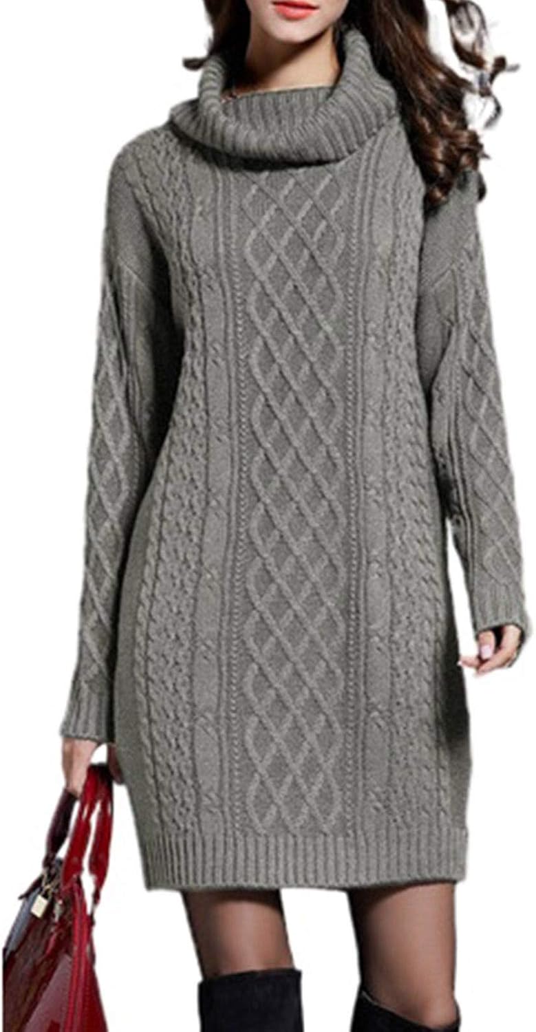 CORAFRITZ Women Jumper Dress Long Sleeve High Neck Tunic Amazon.co.uk
