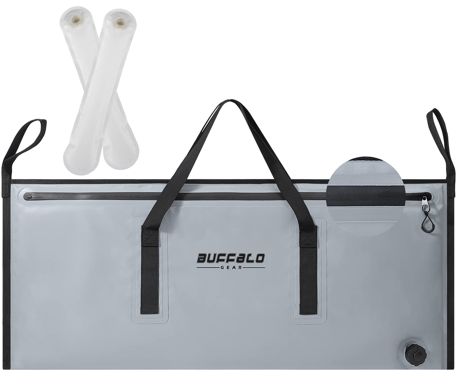 Photo 1 of Buffalo Gear Insulated Fishing Kill Bag 40x18In,Leakproof Fish Cooler Bag with 2 Reusable Cooler Ice Packs Large Portable Waterproof Fish Bag Keep Ice-cold More than 48 Hours (Watertight Zipper)