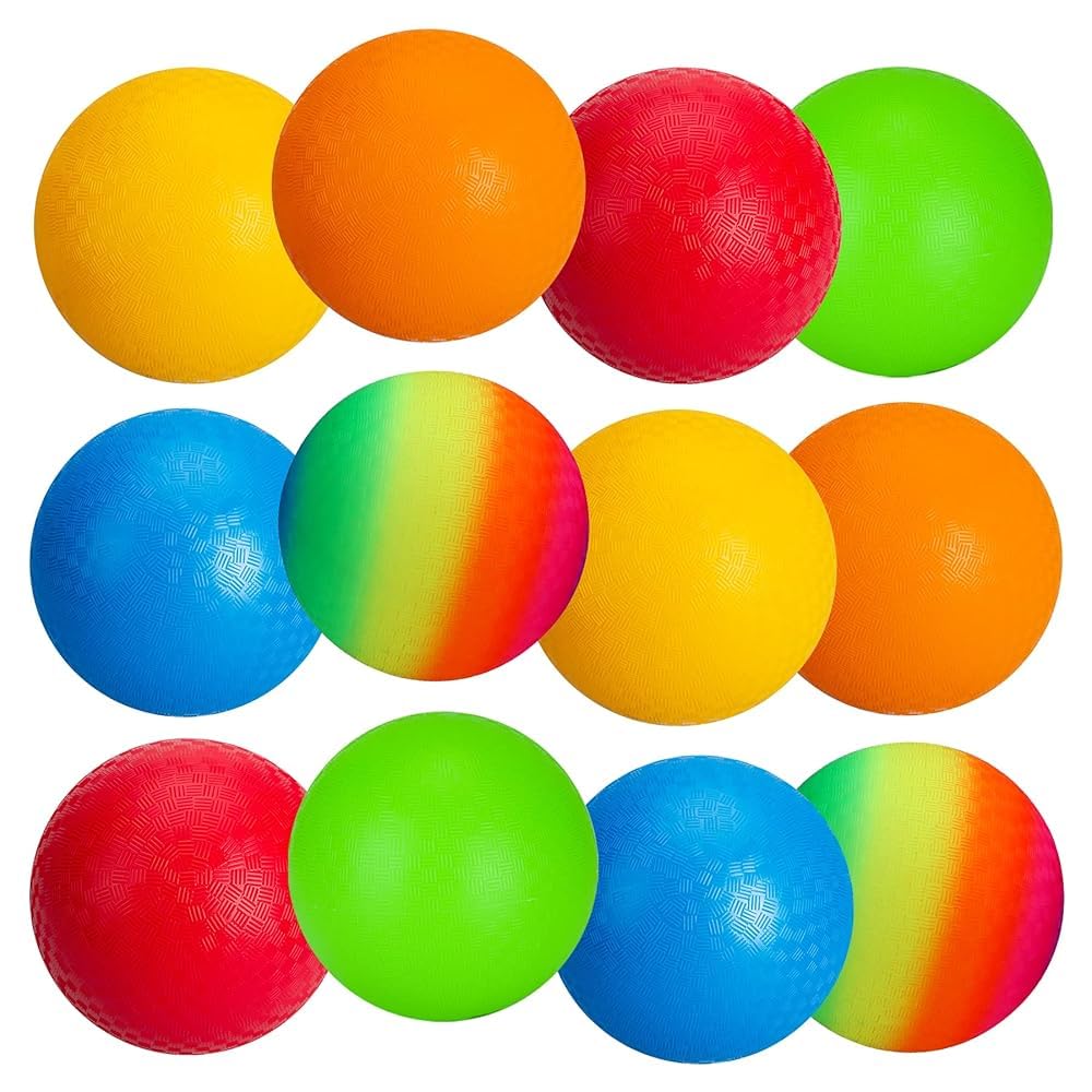 INPODAK Dodgeball for Kids, Playground Balls Set, 12 Pack of 8.5 Inches Kickball, Garden Games Rainbow Balls for Girls Boys, Sports Toy Ball for Backyard Lawn Family Party Beach
