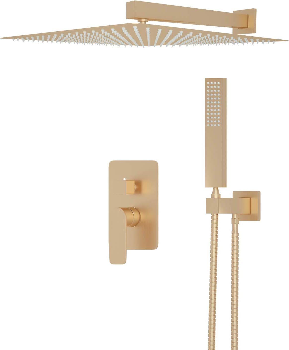 JUNSOTTOR Brushed Gold Rain Shower System Set 16 Inch Rainfall Ultra