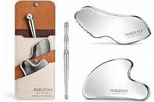 BIRZOO 3-in-1 Stainless Steel Facial Set, Precision Metal Eye Cream Applicator & Contouring Gua Sha Kit, Cooling Skincare Too