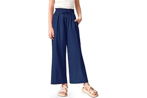 IIMMER Girls Print Drawstring Wide Leg Pants High Waisted Palazzo Pants Lounge Trousers with Lining Pocket 5-14 Years