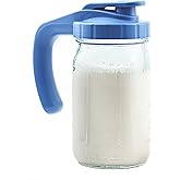 Breast Milk Pitcher 32oz Glass Mason Jar Pitcher with Pour Spout Lid & Leak Proof, 1 Quart Breastmilk Storage Container for Sun Lemonade & Iced Tea, Blue