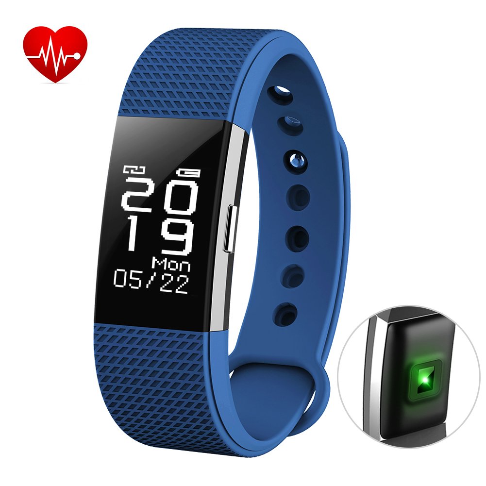 Fitness Tracker Herzfrequenz Monitor Touch Bildschirm Tätigkeit Schrittzähler mit wasserdicht Smart Handgelenk und Sleep Monitor Smart Armband für Andorid und iOS, bhtsmart F2, blau
