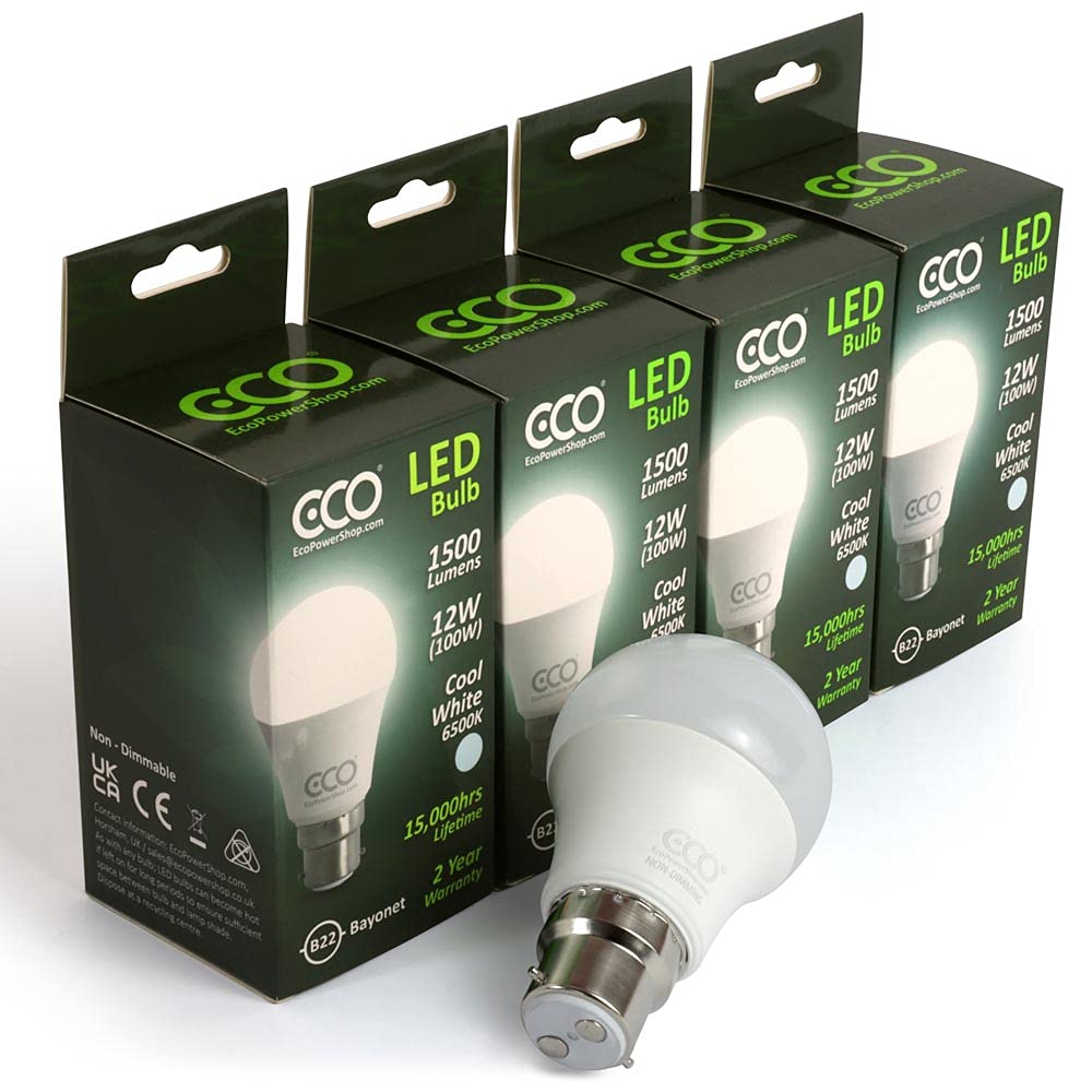 ECO 100W 2 Pin Bayonet B22 Energy Saving LED Light Bulbs, Low Energy 12W LED, Bright 1500 Lumens, 15,000Hrs Lifetime.