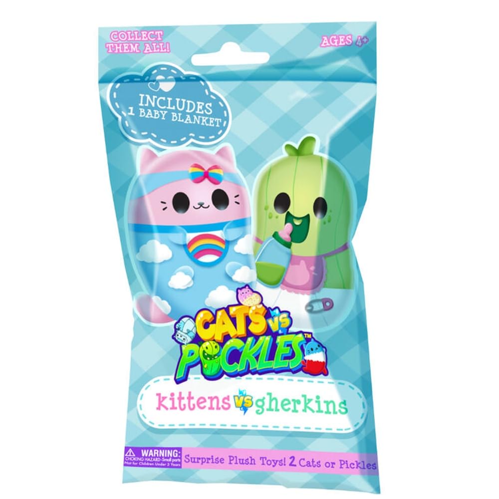 Cats vs Pickles Kittens vs Gherkins - Mystery Bag - Contains 1 Pair of 3" Bean Filled Plushies! Collect These as Stocking Stuffers, Fidget Toys or Sensory Toys. Great for Kids, Boys, & Girls