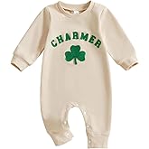 Karuedoo Newborn Baby Boy Girl St Patricks Day Outfit Charmer Clover Embroidery Long Sleeve Romper Jumpsuit Irish Outfit
