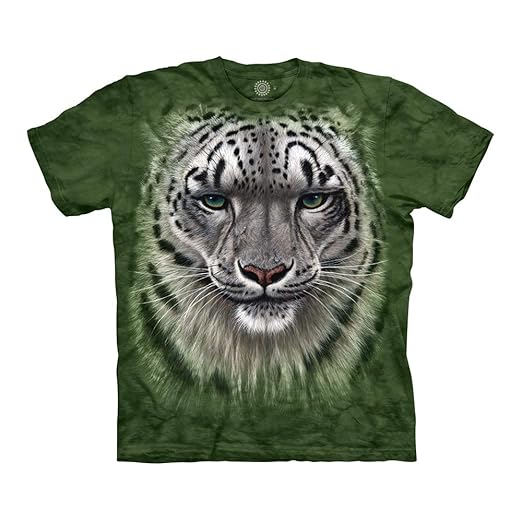 Green t shirt snow leopard face