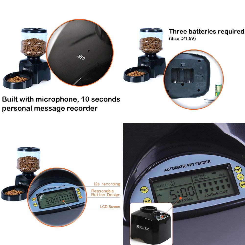 Gohyo ZENEZ Automatic Pet Feeder Dispenser Medium Capacity with Voice Message Recording and Large LCD Screen for Dogs Cats 5.5L