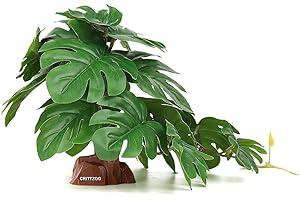 CRITTZOO Reptile Fake Plants for Terrarium Decor, Snake Tank Accessories for Leopard Gecko Ball Python Bearded Dragon Crested Gecko Tortoise Frog Lizard Spider - Fake Monstera