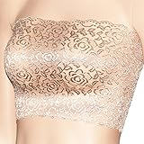 Women's Plus Size Floral Lace Unlined Stretchy Strapless See Through Bandeau Tube Top (XXX-Large, Beige)