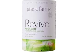 Grace Farms REVIVE Wellness Organic Tea Blend (16 Pyramid Sachets) | Yerba Mate, Green Tea, & Adaptogens | Natural Energy Coffee Replacement | Fairtrade & Kosher | Gives Back 100% of Profits