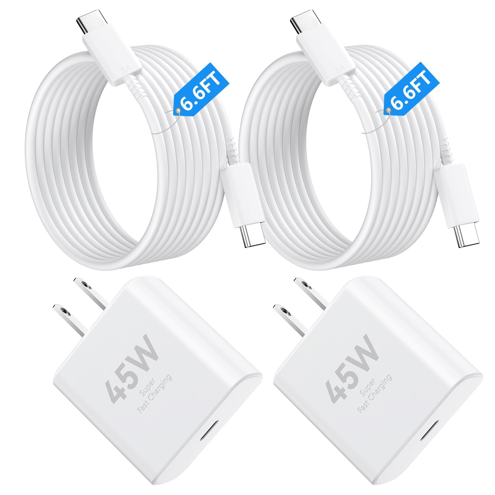 Phone 17 Charger Fast Charging, 45W Super Fast USB C Chargers Block with 6.6ft Type C Cord for Phone 17/17 Pro/17 Pro Max/Air/16 15 Pro Max Plus,iPad, Galaxy,White