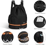 RYACO Drawstring Backpack Gym Bag Large Water Resistant With Pockets Black & view 2