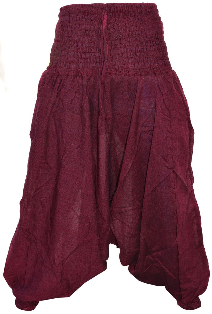 Gheri Women's Plain Multilayered Elastic Waist Light Harem Trousers Maroon