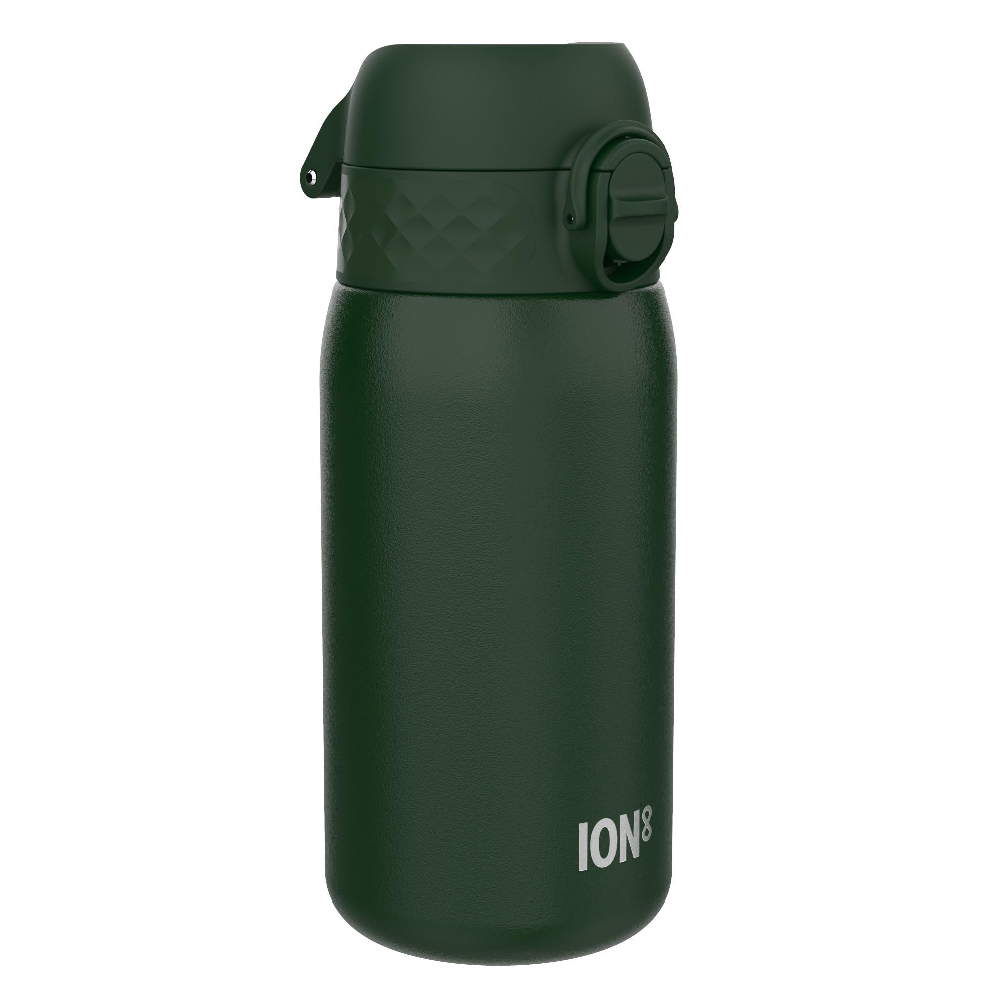 ION8 Vacuum Insulated Steel Water Bottle, 320 ml/11 oz, Leak Proof, Easy to Open, Secure Lock, Dishwasher Safe, Carry Handle, Metal Water Bottle, ThermoShield Stainless Steel, Dark Green
