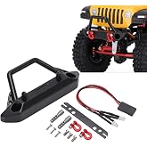 Cunyuer SCX24 Bumper, 1/24 RC Bumper Upgrade Parts with 2 LED Headlights, RC Bumpers for Car Crawler Accessory