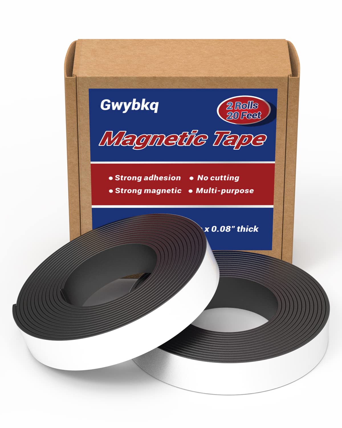 Photo 1 of Magnetic Tape 2 Rolls 20 Feet Magnets with Strong Adhesive Backing (1Rolls 10 Feet x1" Wide x 0.08" Thick) Anisotropic Flexible Magnetic Strip