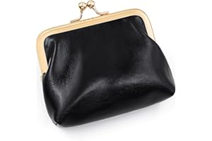 SENCCO Women’s Small Coin Purse, Vintage PU Leather Change Purse, Coin Bag with Kiss Lock, Mini Coin Purse for Women- Black