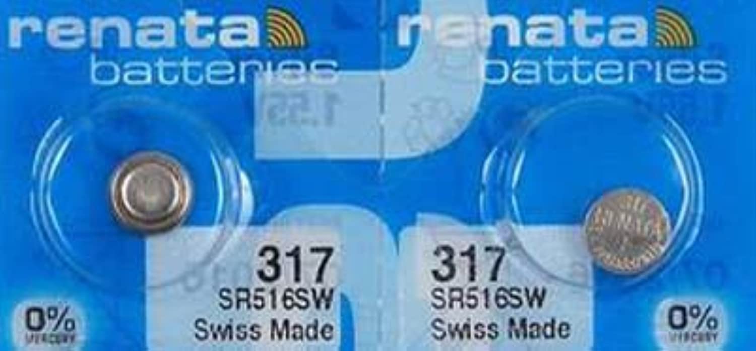 Renata Batteries Renata 317 SR516SW Batteries - 1.55V Silver Oxide 317 Watch Battery (2 Count)