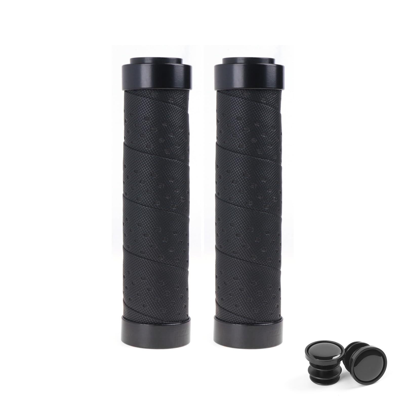Bicycle Handlebar Grips Comfortable PU Leather Double Lock-On Locking Handle Bar Cover Grips with End Plugs for Road Mountain MTB BMX Bikes Scooter,1 Pair of Black
