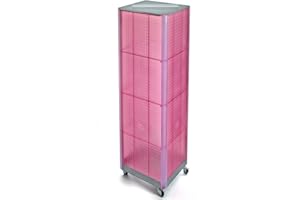Azar Displays 700406-PNK FOUR-SIDED PEGBOARD TOWER FLOOR DISPLAY ON WHEELED BASE. PANEL SIZE: 16"W X 64.25"H, Pink