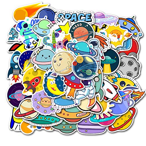Affoto 50PCS Space Planet Stickers,GiftChildren Teens Adults Kids,Solar System Moon Sun Stars Waterproof StickersLaptop Scrapbook Water Bottle,Aesthetic StickersSkateboard Journal Wall Car