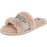 Juicy Couture Women's Plush Faux Fur Slippers – Cozy Open-Toe Slides, Soft Indoor/Outdoor House Shoes