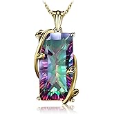 JewelryPalace Multicolor Luxurious 15.2ct Rectangle Genuine Mystic Quartz Pendant Necklaces for Women, 14K White Yellow Rose Plated Gold 925 Sterling Silver Natural Gemstones, 18 Inches Chain