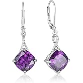 Vinoya Birthstone Earrings for Women 925 Sterling Silver Square Cubic Zirconia Dangle Drop Earrings Simple Jewelry for Her