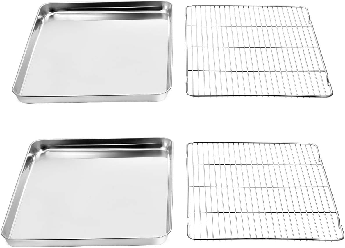 Wildone Baking Sheet & Rack Set [2 Sheets + 2 Racks], Stainless Steel Cookie Pan with Cooling Rack, Size 16 x 12 x 1 Inch, Non Toxic & Heavy Duty & Easy Clean: Kitchen & Dining