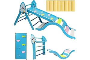 KidsBuddy Pikler Triangle Set with Cushion 9 in 1, Climbing Toys for Toddlers 1-3, Montessori Indoor Baby Playground for Safe Motor Skills Development (Blue-Shark-Set)
