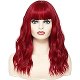 Red Wig with Bangs Wavy Hair Wigs for Women Natural Looking Synthetic Heat Resistant Fiber Wigs Cosplay Costume Hair Replacem