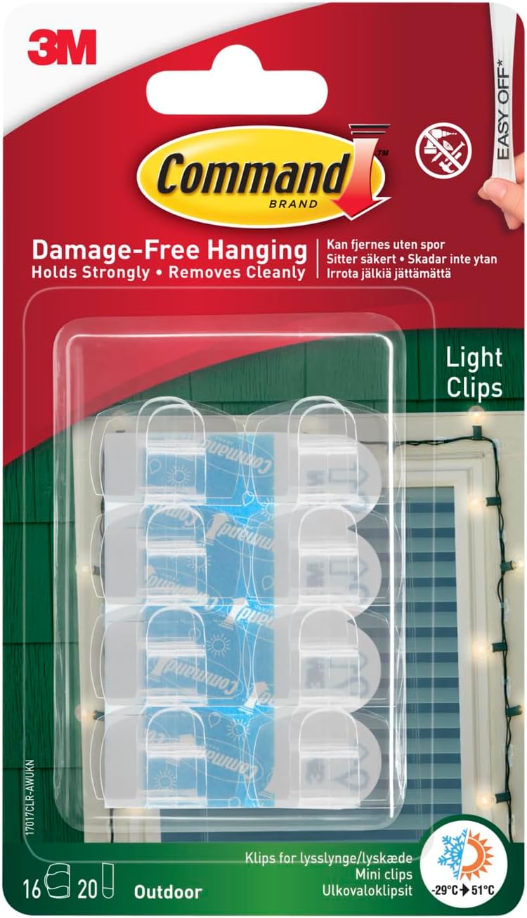 Command Outdoor Decorating Light Clips 16 Mini Hooks 20 Adhesive Strips