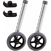 Walker Wheels and Ski Glides 1 Pair, Rubber Universal Walker Caster Wheel with 8 Height Adjustable, Replacement Rollator Acce