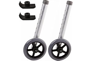 Walker Wheels and Ski Glides 1 Pair, Rubber Universal Walker Caster Wheel with 8 Height Adjustable, Replacement Rollator Acce