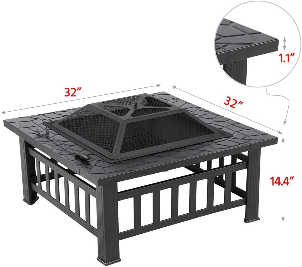 Yaheetech Multifunctional Fire Pit Table 32in Square Metal Firepit Stove Backyard Patio Garden Fireplace for Camping, Outdoor Heating, Bonfire and Picnic : Garden & Outdoor