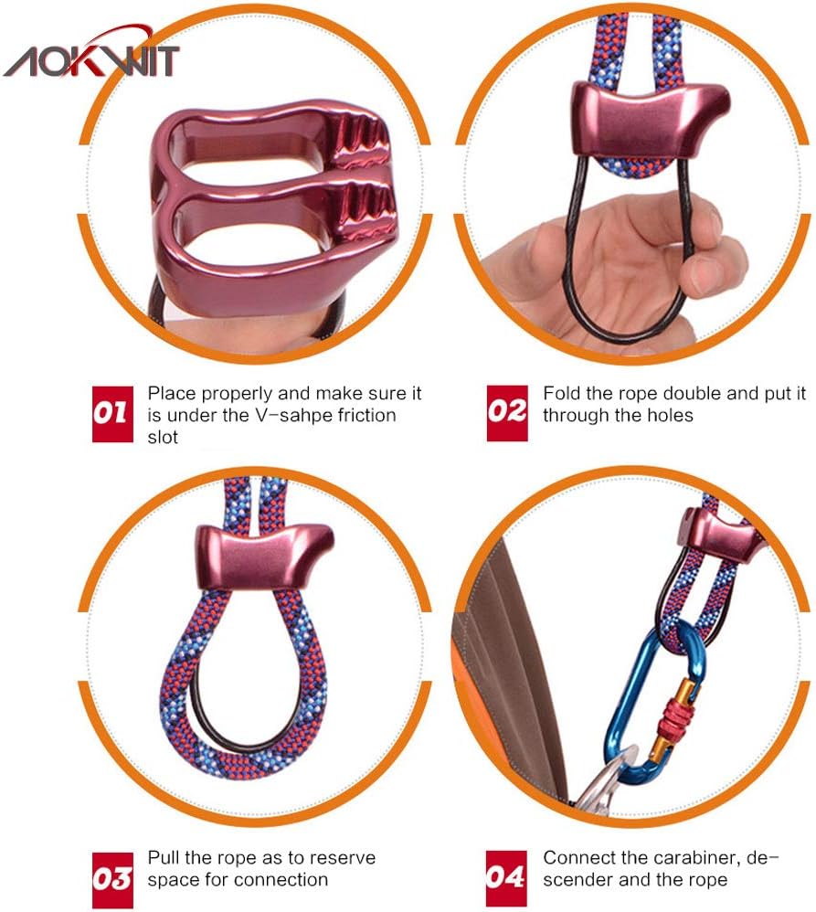AOKWIT Professional 25KN Rappel ATC Belay Device Aluminum V-grooved Rock Climbing Belay Device Rappelling Descender Safety Equipment (Orange) : Sports & Outdoors
