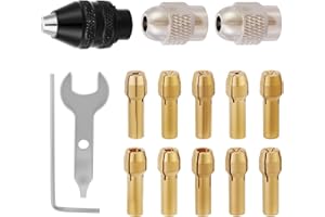 MadYiboshi 15PCS Drill Chuck Collet Set, (0.02in - 0.13in) Keyless Quick Replacement Kit compatible with Dremel Accessories, Includes 4486 Rotary Tool and 4485 Brass Collet & Metal Nut, DIY