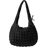 LESCATO Quilted Puffer Hobo Bag, Large Nylon Crossbody Shoulder Tote, Lightweight Puffy Handbag with Zipper