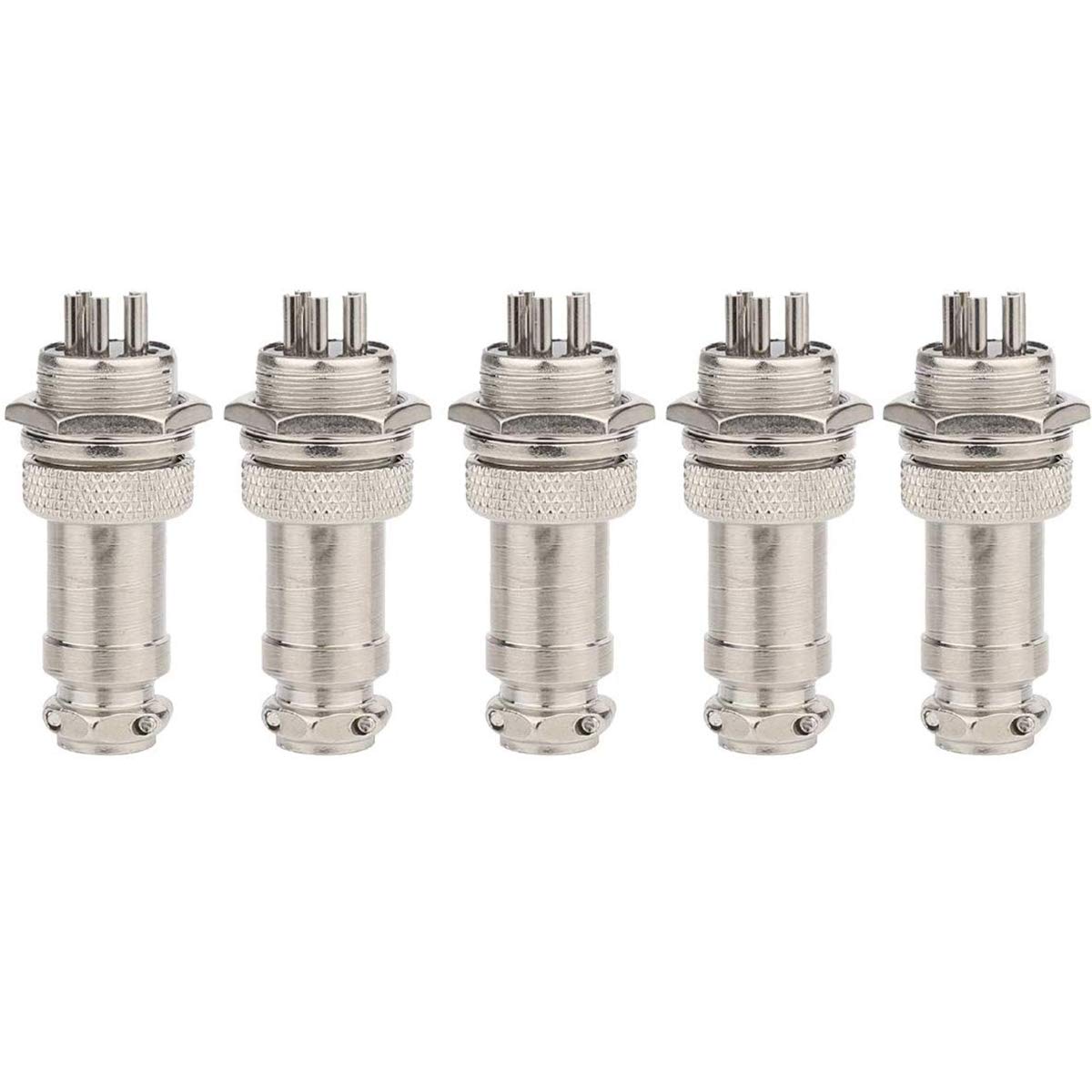 CLDIY GX16 5 Pin Panel Metal Mounting Round Metal Aviation Plug Adapter Male Female Socket (Pack of 5)