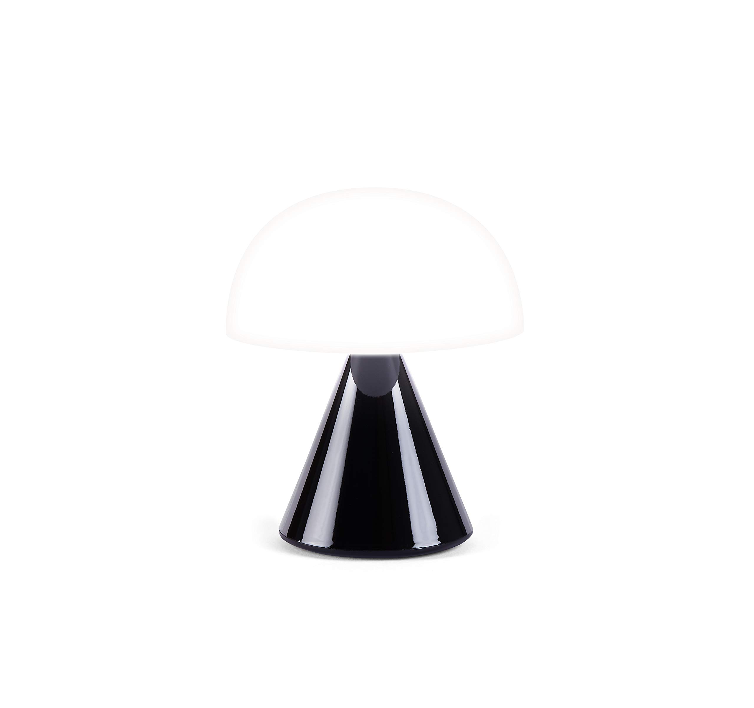 Lexon Mina Small Mushroom Lamp - LED Portable Bedside Light for Bedrooms, Kids & Nursery - Rechargeable with 12h Autonomy & Memory Dimmer, Aluminum - Glossy Black