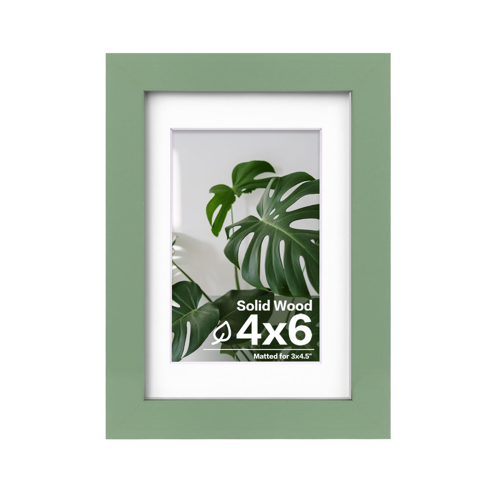 Photo 1 of Egofine 4x6 Picture Frame Made of Solid Wood with Plexiglass, Display Pictures 3.5x5 with Mat or 4x6 Without Mat for Tabletop and Wall Mounting, Green