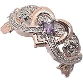 Vsoruln 925 Sterling Silver Shining White Rose Princess Diamond Ring X Ring Cubic Zirconia Promise Rings CZ Heart-Shaped Rose Gold Two-Tone Zircon Ring Engagement Wedding Band Ring for Women (7)