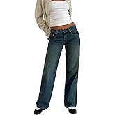 Mxiqqpltky Low Rise Jeans for Women Mom Jeans Wide Straight Leg Baggy Jeans Y2k Vintage Boyfriend Denim Pants Streetwear