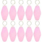 Nwsrayu 10pcs Blank Hotel Keychains Bulk Vintage Motel Keychain Vinyl Keychains Gold Ring (Translucent Pink)