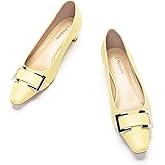 C.Paravano Metal Buckle Square Toe Low Block Heels Closed Toe Chunky Heels 1.1 in Low Heel Pumps Vintage Women's Pump for Party Wear Dress Pumps Shoes Soft Lambskin(Yellow,7.5)