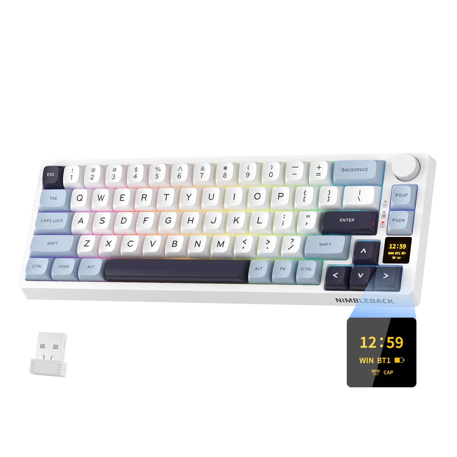 LTC Nimbleback NB682 PRO 65% Wireless Mechanical Keyboard w/Display Screen & Knob, 2.4G/ BT/USB-C Wired RGB 68 Keys Gaming Keyboard, 5-Layer Dampener, Hot Swap PCB, Software Support, Linear Switch